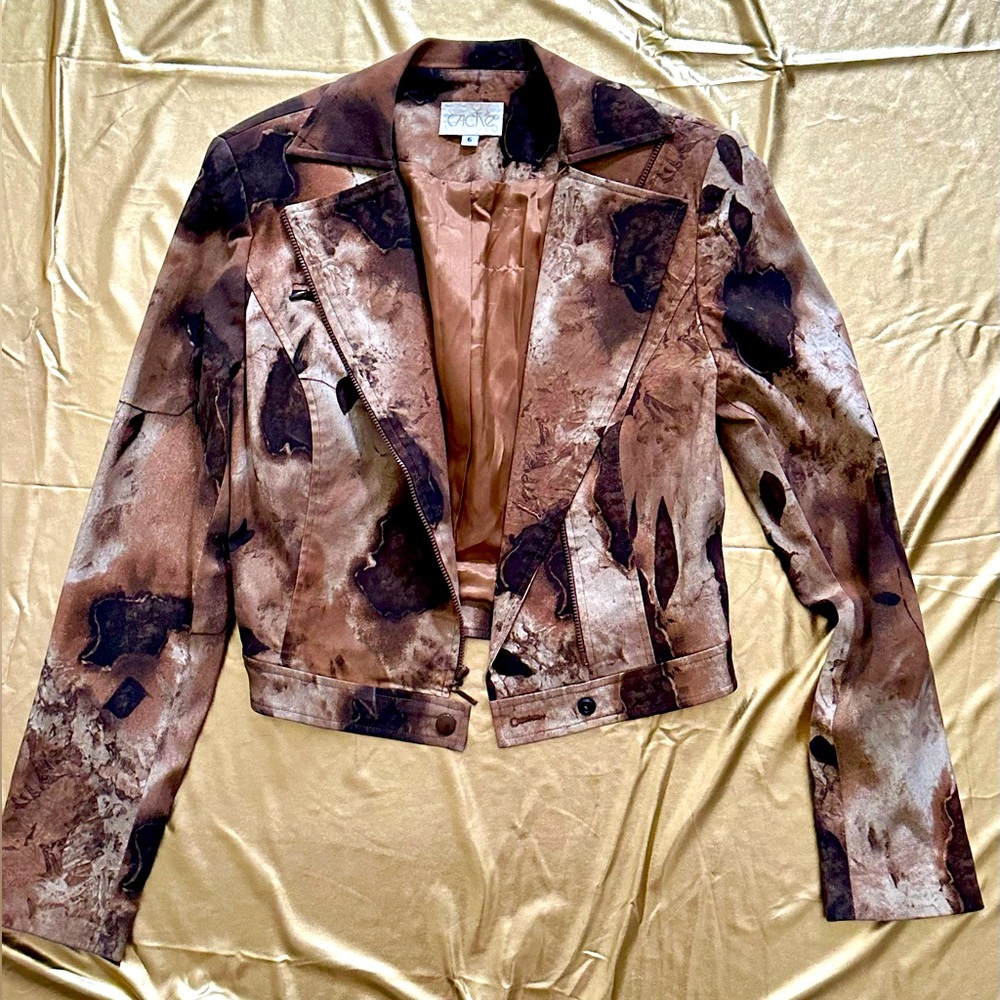 Vintage Caché brown printed moto jacket